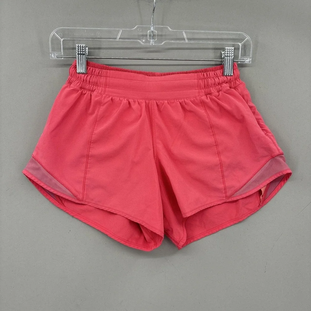 Lululemon Shorts Womens 4 Pink Lined Mesh Running Athletic Hotty Hot Low Rise